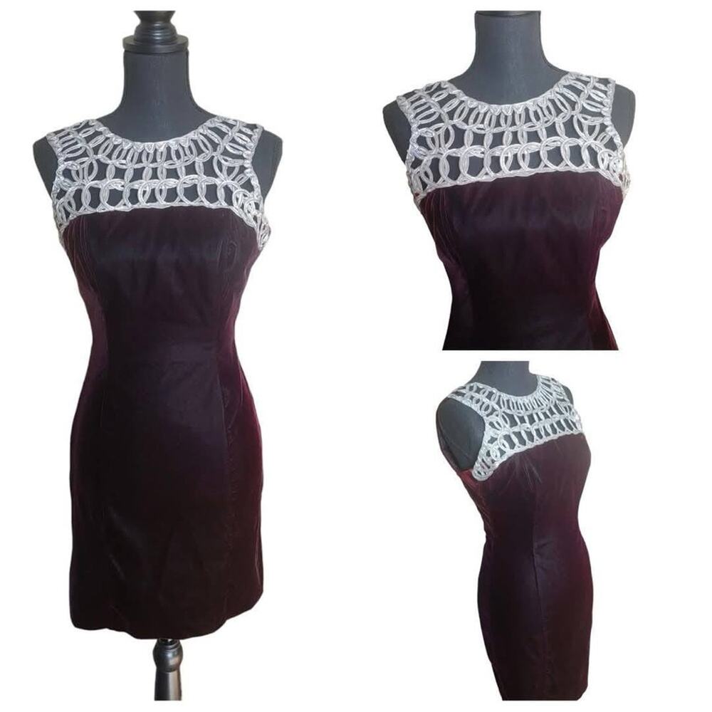 Vintage‎ 90s LA Glo Dark Maroon Velvet Fitted Dress
